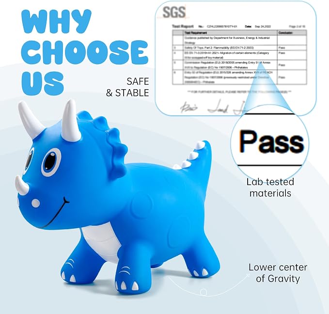 Kids Dinosaur Bouncy Animal Toys, Inflatable Triceratops Bouncer, Ride on Bounce Hopper, Indoor Outdoor Activity Birthday Gift for 18 Months 2 3 4 Years Old Boys