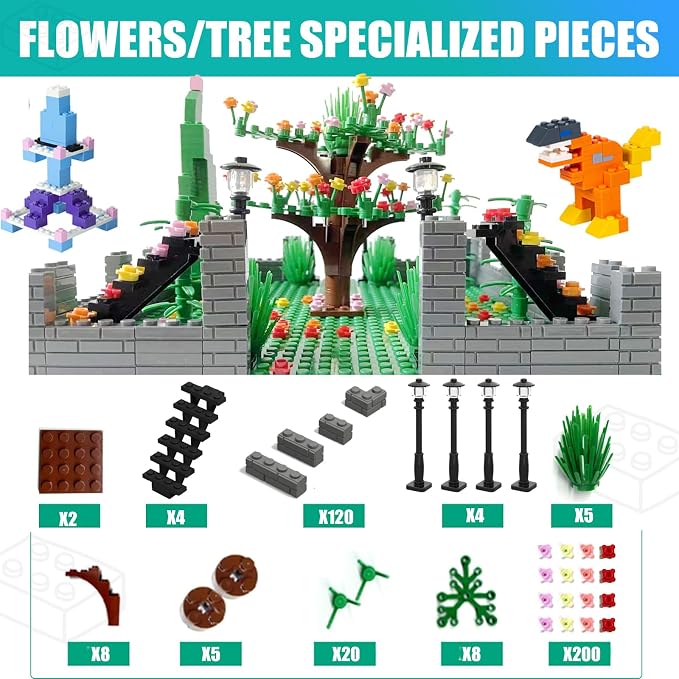 2000 Pieces Building Bricks, Building Bulks Blocks with 1 Packs 24x24 Studs Sticky Plates,400PCS Flowers and Tree/Grassland, Creative Toy Blocks Compatible with All Major Brands 14 Shape/18 Color
