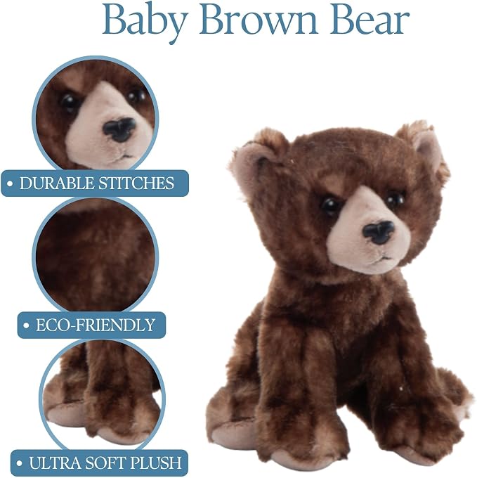 The Petting Zoo Brown Bear Stuffed Animal Plushie, Gifts for Kids, Wild Onez Babiez Zoo Animals, Brown Bear Plush Toy 6 inches