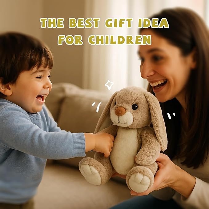 Bunny Stuffed Animal Rabbit Plush Toy Cute Big Feet Sitting Plushie Easter Basket Stuffers Gifts for Kids Girls Boys Comfort Companion Cuddle Buddy Huggable Doll Weighted Feel 8 Inch 7.1 oz