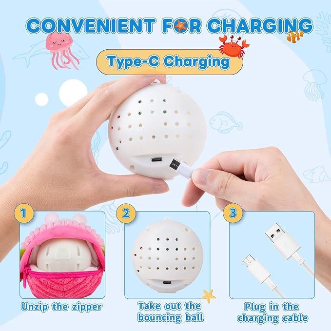 Baby Toys 6-12-18 Months, Pink Crawling Crab Tummy Time Toy, Rechargeable Musical Plush Toy with 50 Songs & Voice Recorder, Dancing Bouncing Interactive Baby Girl Sensory Toddler Toys 1 Year Old Gift