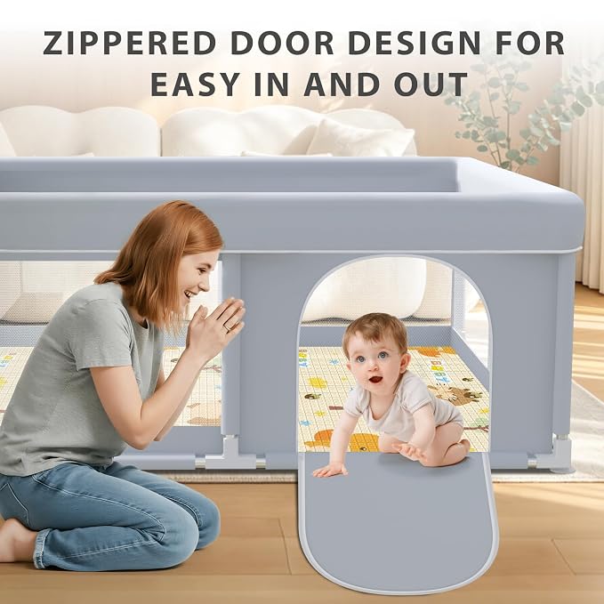 XVISHX Baby Playpen with Mat, 50 x 50 Inch Play Pen Playards, Playpen for Babies and Toddlers, Baby Playard for Indoor & Outdoor Active Center Game Fence, Skin-Friendly Fabric and Soft Breathable Mesh