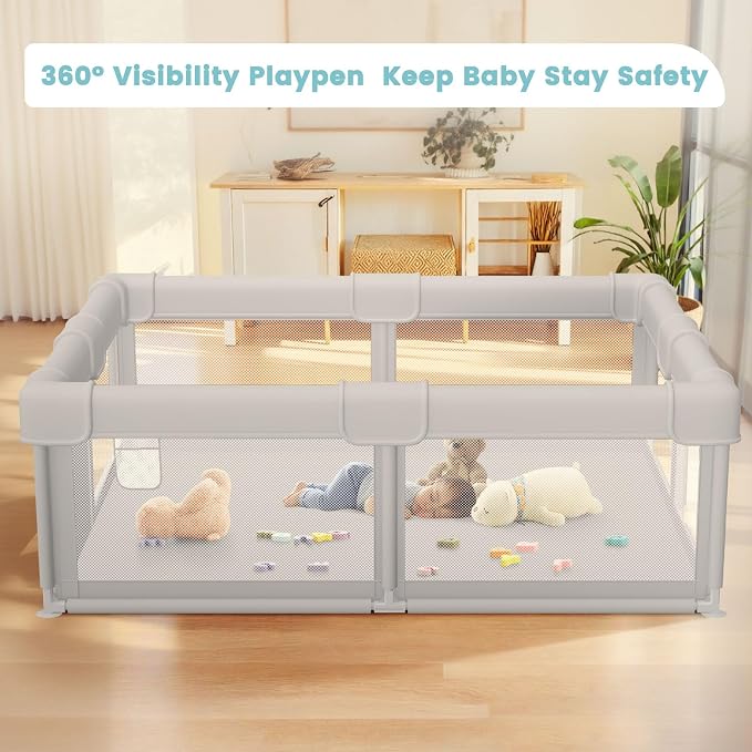 Besuhot Baby Playpen Baby Playard, Play Pen for Babies and Toddlers with Gate, 50x50 Fence, Sturdy Safety Playpen, Indoor & Outdoor Kids Activity Center (Pack of 2)