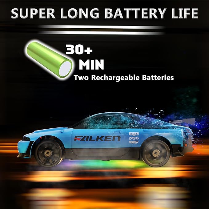 RC Drift Car 1:24 Remote Control Car 4WD 15KM/H High Speed Racing Sport Car with LED Lights RC Cars Toy for Kids Boys Girls Adults Gifts Birthday Christmas Rechargeable Batteries