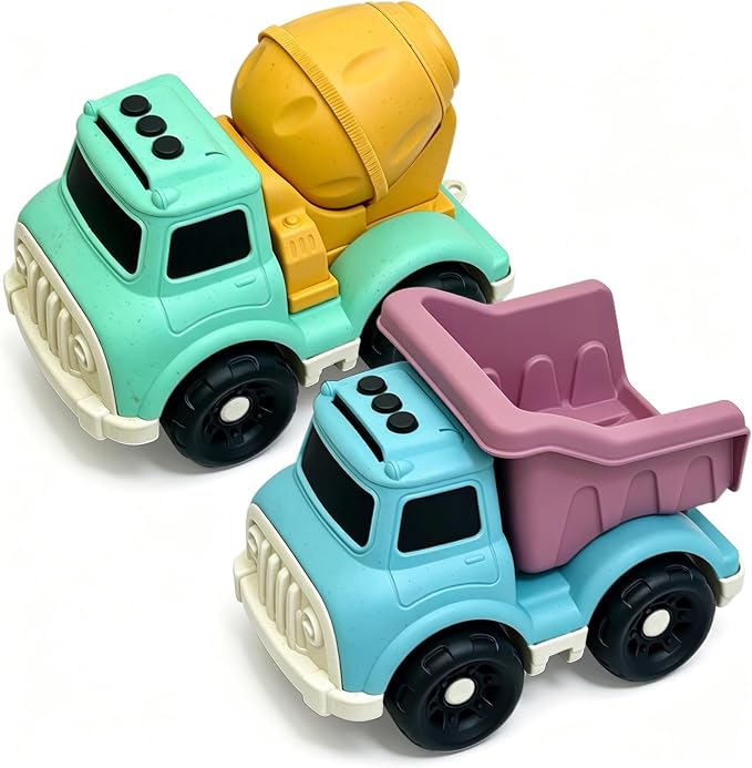 6.7" Push Cars Dump Truck & Cement Mixer Toy Cars for 1-3 Year Old, BPA/Phthalates/PVC Free, Recycled Plastic Dishwasher Safe, Toy Trucks for Toddlers 2-4, Birthday Gift for Boy Girl