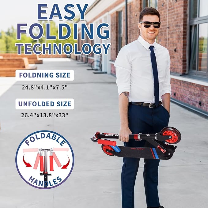 Kick Scooter - Collapsible Portable Kids Push Scooter - Lightweight Folding Design with High Visibility RGB Light Up LEDs on Wheels