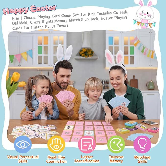 Zubebe 24 Pack End of Year Card Games Bulk 6 in 1 Classic Playing Card Game Set for Kids Includes Go Fish, Old Maid, Crazy Eights, Memory Match, Slap Jack, Playing Cards for End of Year Party Favors