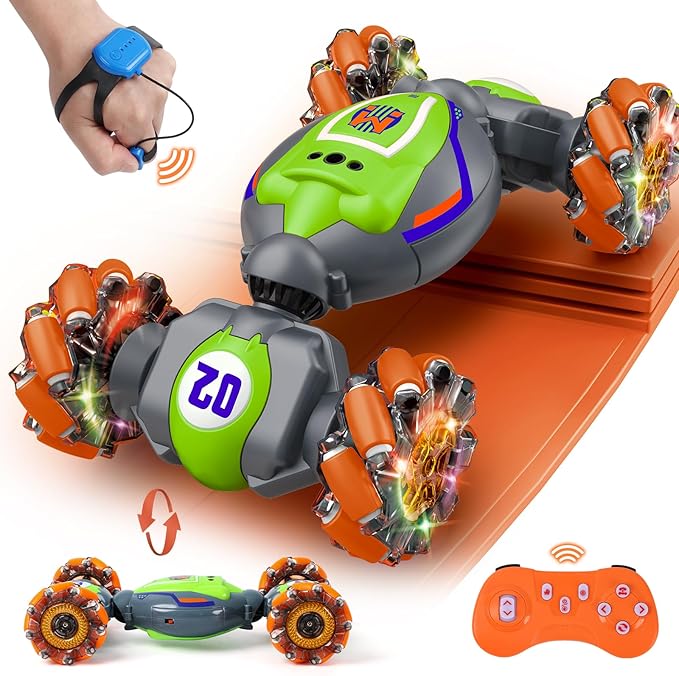 QXHOL Gesture Sensing RC Stunt Car for Boys 6-12 Year Old, 4WD Remote Control Cars Toys with Lights Music, Best Birthday Gifts for Kids, 2.4Ghz Hand Control Drift Car