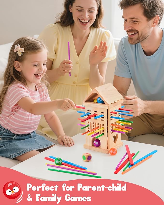 Montessori Board Game for Kids Ages 3-6, Safe Colorful Wooden Stick & Dice Toy, Fine Motor Skills Learning Game, Family Game for Kids & Adults, Educational Gift for Boys and Girls