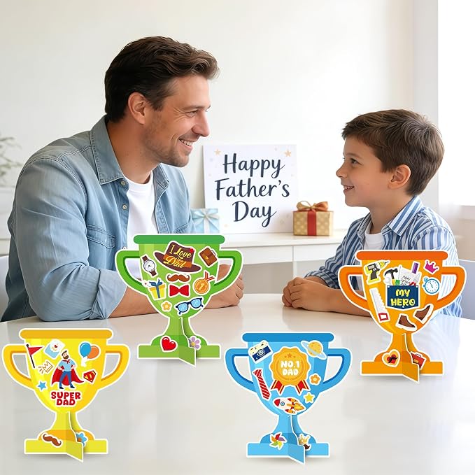 PAIVSUN 24Pcs Fathers Day Crafts for Kids, Make Your Own 3D Trophy for Dad, Father's Day Decorations Gifts DIY Crafts Kit for Classroom School Activities Home Party Favor Supplies