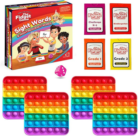THE FIDGET GAME Sight Words Game - Reading Flashcards and Pop Fidget Toys for Kids K to Second Grade - Learning Activities and Games for High-Frequency Dolch Sight Words - Includes Mats and Dice