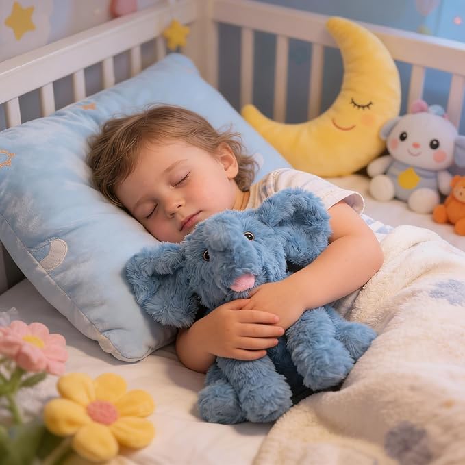 Hopearl Adorable Plush Calf Elephant Toy Floppy Elephish Ultra Soft Haggable Stuffed Animal Holiday Birthday Gift for Boys Girls Kids Toddlers, Blue, 9''