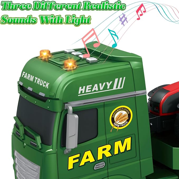 3-in-1 Farm Truck Toys for Kids Ages 3-6 – 25.6 Inch Extra-Large Inertia Semi Trailer with Lights & Sounds, Detachable Tractor and Light & Sound Farm Vehicle