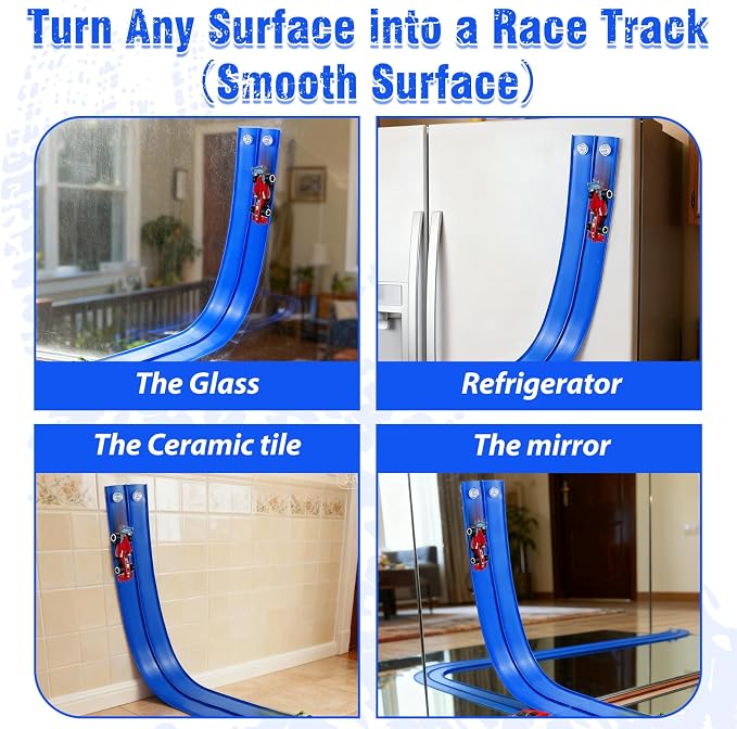 20 Ft Flexible Race Track Toys, Flex Race Car Ramp Track with 4 Race Cars & Suction Cups Rolls Up Portable DIY Race Track Anti Gravity Car Track Set,Kids Racecar Track Toy(Blue)