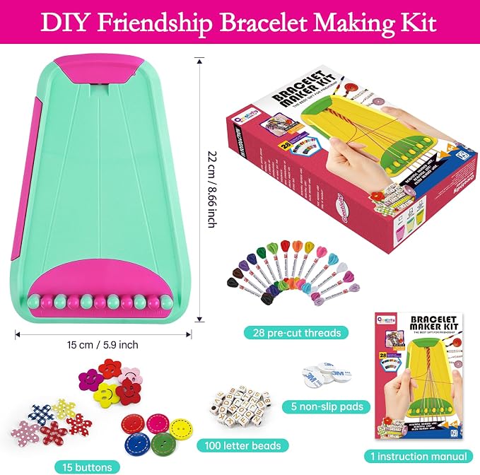 Rdfmy Friendship Bracelet Making Kit for Girls — DIY String Bracelet Maker with Letter Beads, Arts and Crafts Jewelry Kit for Kids Ages 6-12, Birthday Summer Camp Gifts for Teens Green