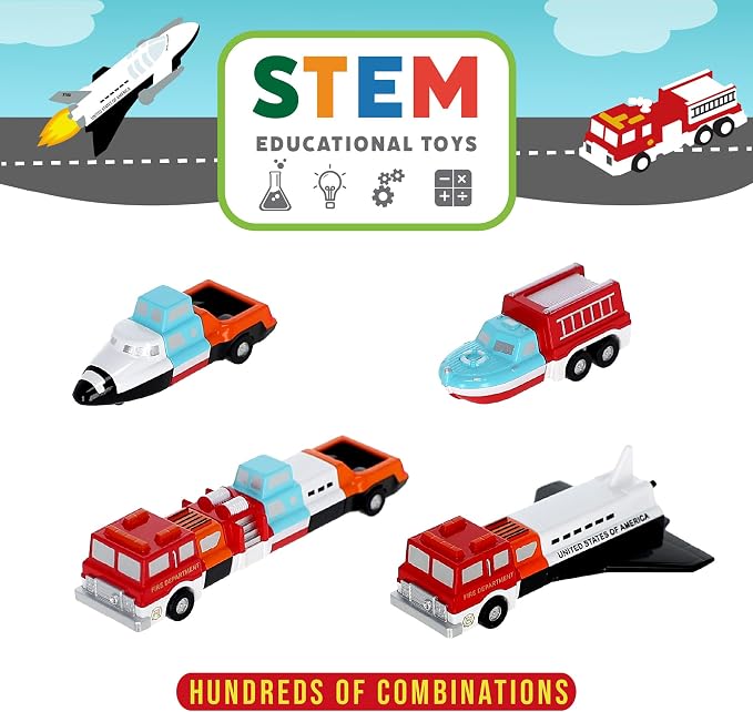 Popular Playthings Magnetic Vehicles for Toddlers 1–3, Mini Mix or Match Car Toys, Snap‑Together Interchangeable Parts for Creative Play, Travel‑Friendly Set of 4
