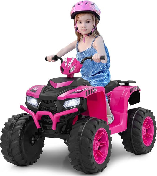 Costzon Kids ATV, 24V Four Wheeler Quad Ride on Car w/Forward/Backward, 2 Speeds, Wireless Connection, Music, Radio, LED Lights, Electric Vehicle Toddler 4 Wheeler for Kids, Boys & Girls 3-8 (Pink)