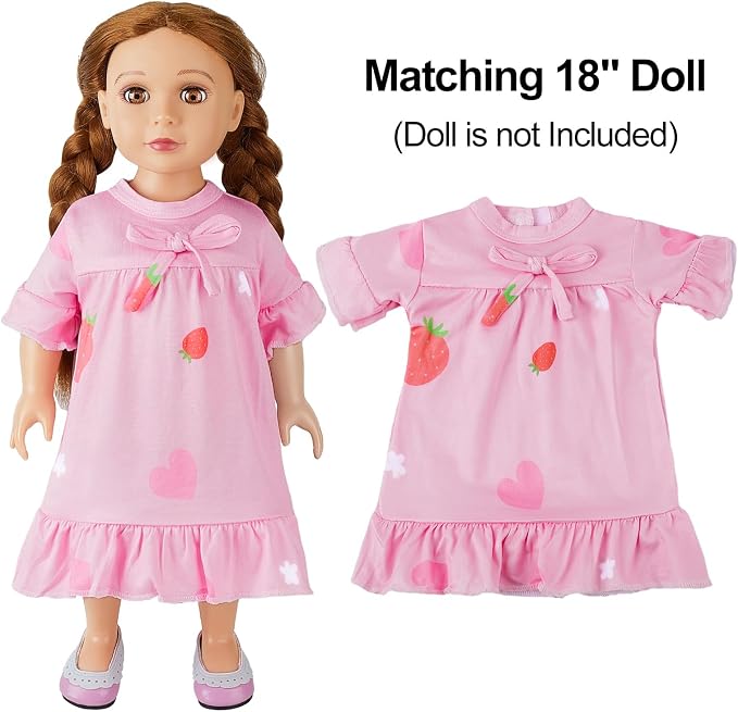 MHJY Matching Girls & Doll Nightgowns Vintage Short Sleeve Sleepwear Pajamas Dress for Girls and 18" Girl Doll