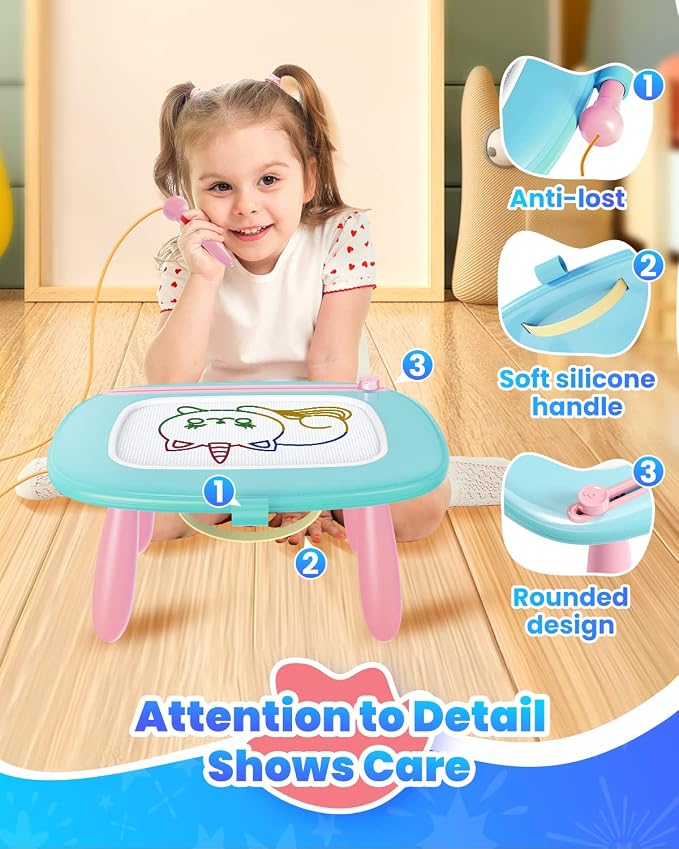 Seimome Magnetic Drawing Board, Toddler Girl Toy for 1-3 Year Old, Doodle Board Pad Learning and Educational Kids Toy for 1 2 3 Year Old Baby Birthday- Mint Blue