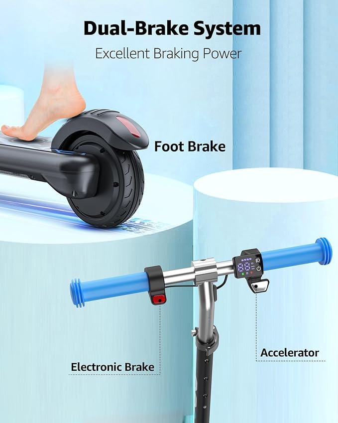 Gyroor H30 Max Electric Scooter for Kids Ages 6-12, 150W Powerful Motor, Bluetooth Music, Dual Brake System, Adjustable Height and Speed, Best Gifts for Kids