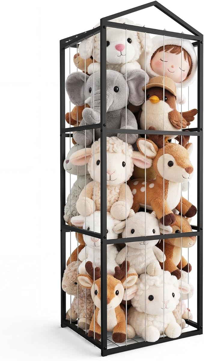 NomNest Stuffed Animal Storage Zoo, Large Metal Plushies Organizer, Heavy Duty Metal Teddy Bear Toy Holder for Kids' Bedroom & Playroom & Nursery (Non-Wheeled, Black)