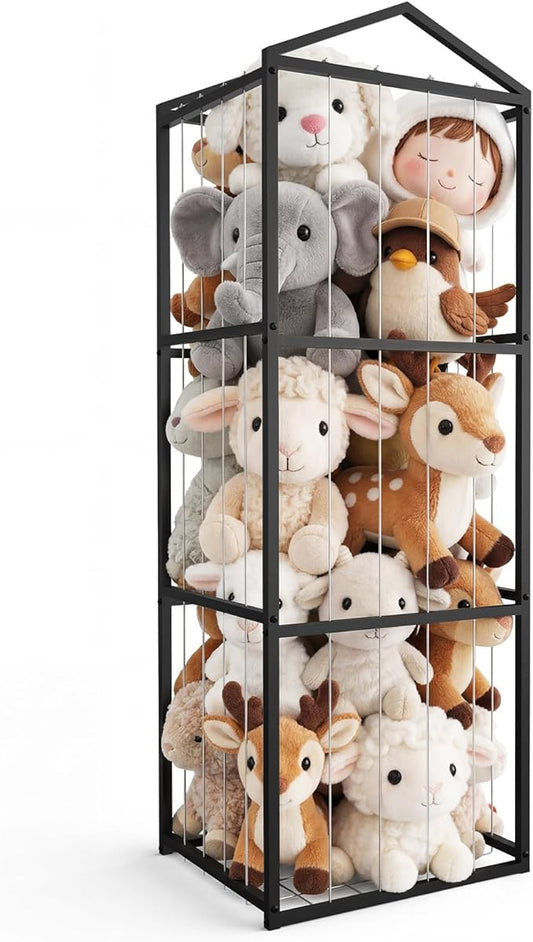 NomNest Stuffed Animal Storage Zoo, Large Metal Plushies Organizer, Heavy Duty Metal Teddy Bear Toy Holder for Kids' Bedroom & Playroom & Nursery (Non-Wheeled, Black)