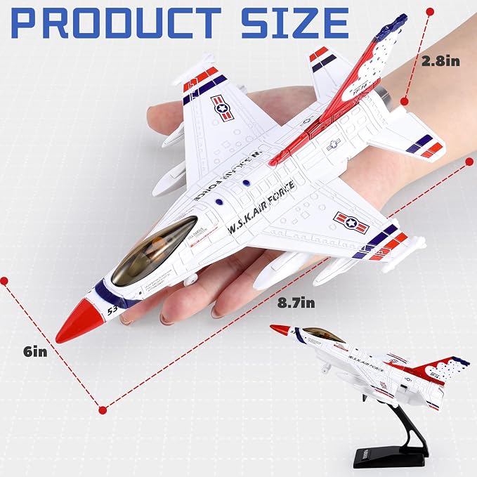Crelloci Diecast Metal Alloy Fighter Jet Military Airplane Toy with Mist Spray, Lights & Sounds, Pull Back Function Army Air Force Aircraft for Kids, Toddlers Ages 3+, Gift for Boys Girls (White)