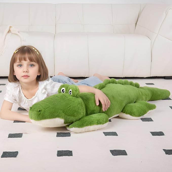 FFxiong 48 inch Green Large Alligator Stuffed Animal Long Body Pillow 4 ft Cute Giant Crocodile Plush Toy Gift for Kids Girl Boy Birthday Valentines