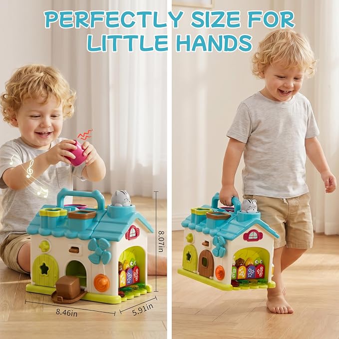 Baby Montessori Toys for 1-2 Year Old Boys Girls, 20-in-1 Musical Educational Activity House with 4 Shape Blocks, Fine Motor Sensory Toy for Toddlers 1-3, First Birthday Gift for 1 Year Old Boy Girl