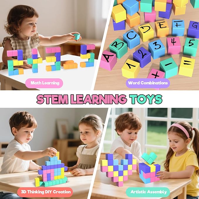 Annexfun 56 PCS Magnetic Blocks - Toddler Girl Toys,Magnetic Cubes Building Blocks,STEM Sensory Autism Toys for Kids Ages 3+ Boys & Girls Birthday Gifts - Classroom Must Haves for Kids