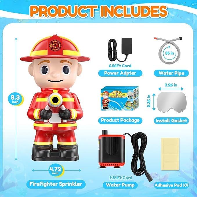 Water Pump for Water Table: Firefighter Water Table Pump Strong Continuous Flow for Step 2 Watertable Safe Plug-in No Drilling Summer Play Outdoor Water Toys Accessories for Toddlers 1-3 Kids 4-8