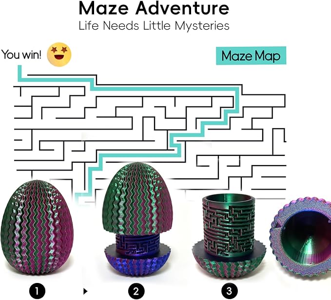 Money Puzzle Box for Cash Gift Card Holder - Reusable Secret Safe with 4 Unique Maze Egg Designs, 3D Printed Brain Teaser Game for Teens Adults, Easter Birthday Christmas Stocking Stuffer