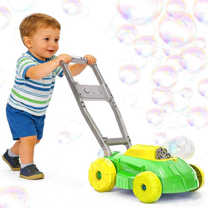 Bubble Lawn Mower Maker Machine with Music, Spill-Proof Design for Kids, 5000+ Colorful Bubbles Per Minute for Indoor Outdoor Play, Perfect Gardening Toy Gift for Kids Ages 3-6,Yellow Green