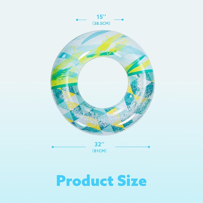 Inflatable Pool Floats with Glitters 32"(3 Pack), Pool Floaties Tubes for Swimming Kids Adults Beach Outdoor Party Supplies