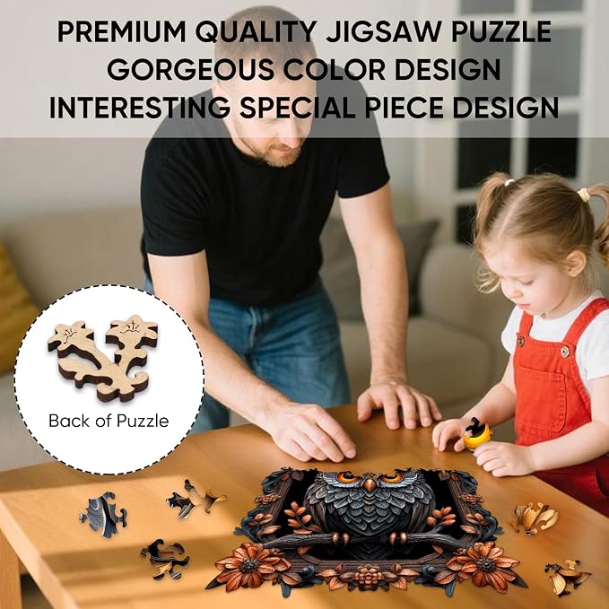Ixfyloop Owl Puzzles for Adults, Fall Wooden Jigsaw Puzzles 209pcs with Storage Box, Irregular Unique Shaped Animal Adult Puzzles, Puzzle Gift for Family Brain Game, 11.2x10.9 inch