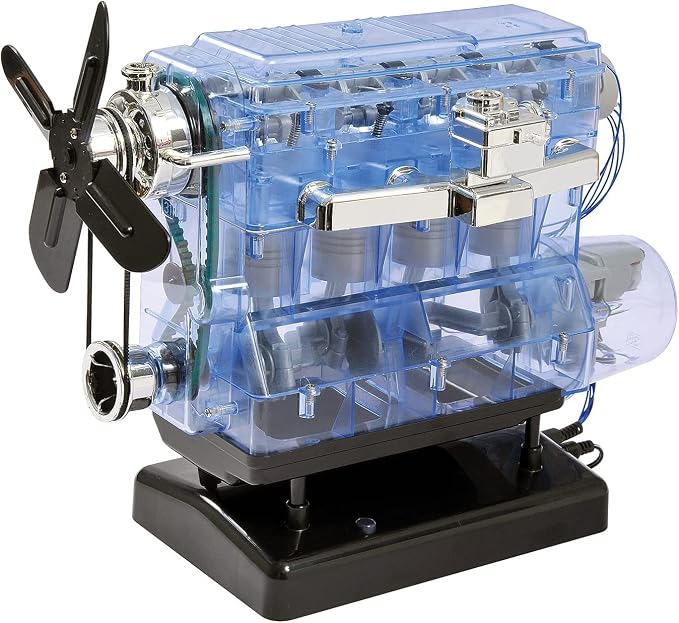 Machine Works Build Your Own Visible Model Engine Toys - Replica Model Building Kit 100+ Pieces- Features Working Sounds and Illuminiation, Internal Combustion Mechanics, Physics, STEM (4-Cylinder)