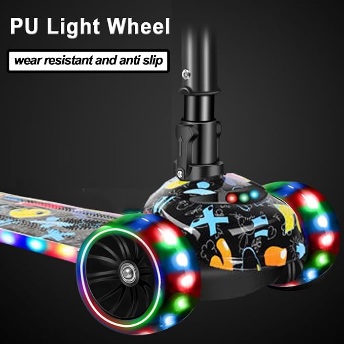 2-in-1 Kick Scooter for Kids Ages 3-8, Adjustable Height Foldable Scooter Removable Seat, 3 LED Light Wheels, Outdoor Activities for Toddlers Boys Girls