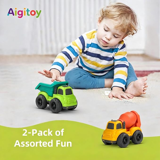 Aigitoy Toddler Car Toys for 1-3 Year Old, BPA Free, Phthalates Free, PVC, Dump Truck, Mixer Cement, Easter Christmas Birthday Gifts for 2 3 4 Year Boy Girl. Dishwasher Safe, Recycled Plastic