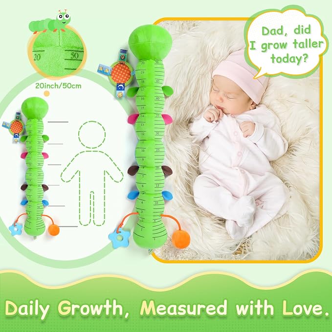 Baby Sensory Musical Caterpillar Plush Toy, Soft Stuffed Animal with Mirror Crinkle Paper Rattle Teether, Tummy Time Play Toy for 0-12 Months Newborn Infant, Baby Shower Gift for Boys Girls, Green