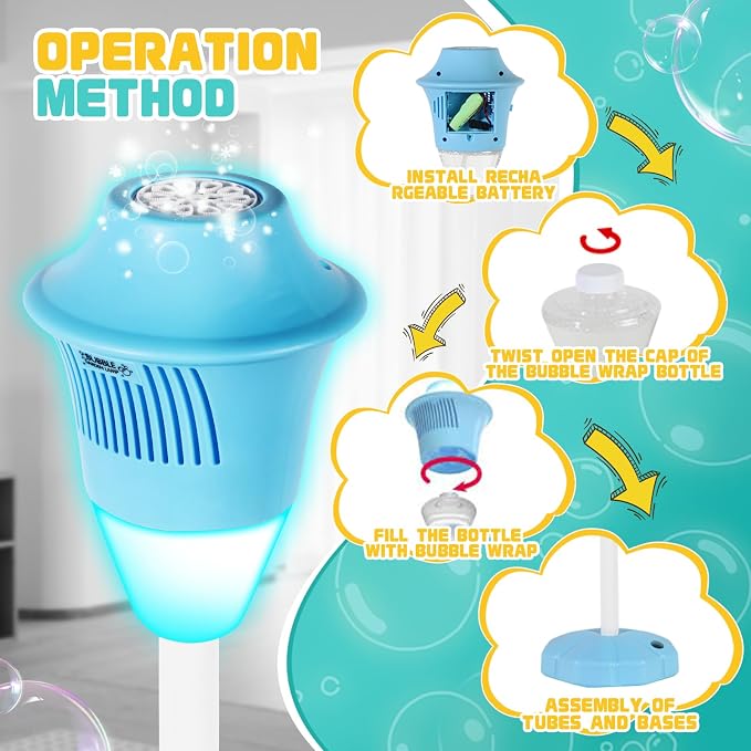 Automatic Bubble Machine, Outdoor Vertical Bubble Machine with Rechargeable Batteries and Lights Music for Kids and Adults Wedding Birthday Party, No Leak Bubble Blower