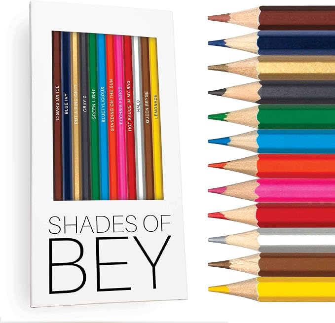PunLabs Shades of Bey Colored Pencil Set for Adults – 12 Beyoncé-Inspired Parody Pencils with Clever Foil-Stamped Names, Soft Core Colored Pencils, Ideal Beyoncé Merch & Beyoncé Gifts for Fans