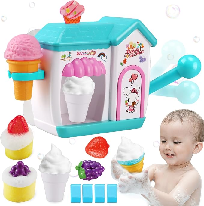 Gretex Toddler Bath Toys for 3 4 5 6 7 8 Years Old Girls, Bubble Ice Cream Maker Bath Toy, Shower Toys, Toddler Bath Toys Age 2-4, Bathtub Bubble Machine, Toy for 3 4 5 6 7 8 Years Old Boys Girls