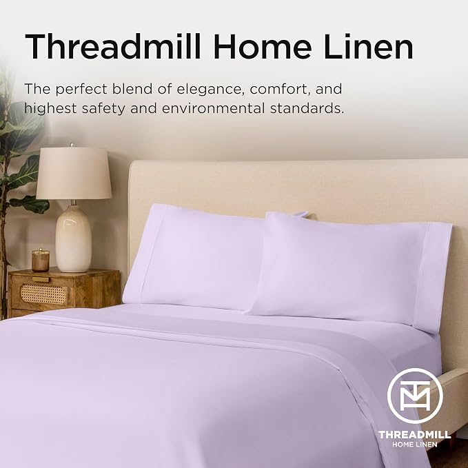 Threadmill King Size Sheets | 600 Thread Count King Bed Sheets Set for King Mattress 16” Deep Pocket | Sateen Weave 4-Piece Bedding Set with Cooling Effect | Lilac