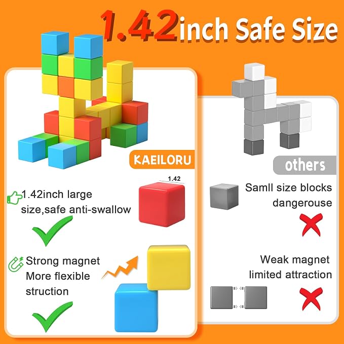 Magnetic Blocks for Toddlers Toys,1.42 Inch Building Blocks Toys for 3 4 5 6 7 8+Years Old Boys Girls, Magnetic Cubes for Kids STEM Montessori Toy Educational Sensory Magnet Toy for Kids Age 1-3 3-5