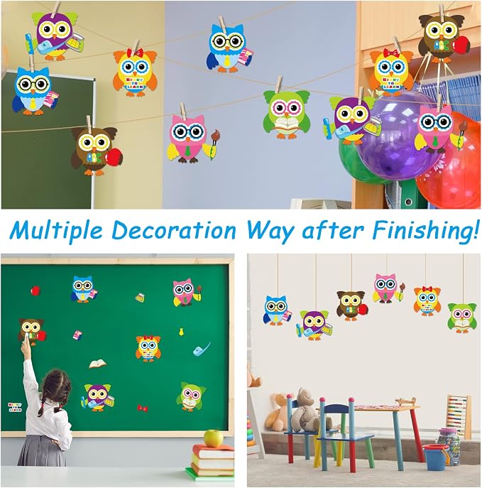 30 PCS Back to School Crafts First Day of School Owl Sticker Craft Kits for Preschool Kids Colorful DIY Bulk Owls Themed Bulletin Board Cutouts Classroom Game Activities Party Favors
