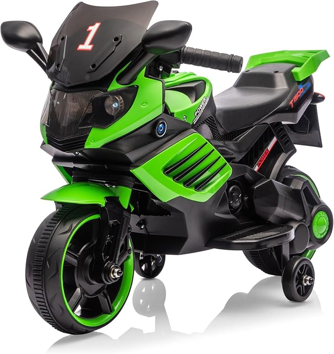 GarveeLife 6V Kids Motorcycle, Electric Ride On Car Toy with Training Wheels, Working Headlight, Horn & Music, Battery Powered Ride On Motorcycle Toy for Toddler Kids Boys Girls Ages 3-5, Green