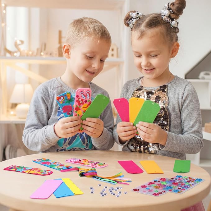 Capoda Summer Bookmark Craft Kits Felt DIY Make Your Own Bookmark with Tropical Fruits Pool Beach Foam Stickers for Classroom Activities Reading Camping Reward Party Favors (36,Summer)