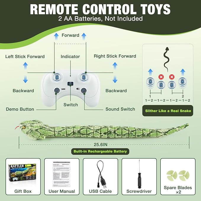 Remote Control Snake Amphibious RC Snake Toy Indoor Outdoor Games Party Prank Water Pool Toys for Kids Birthday Gifts for Boys Girls Ages 5-8 8-13