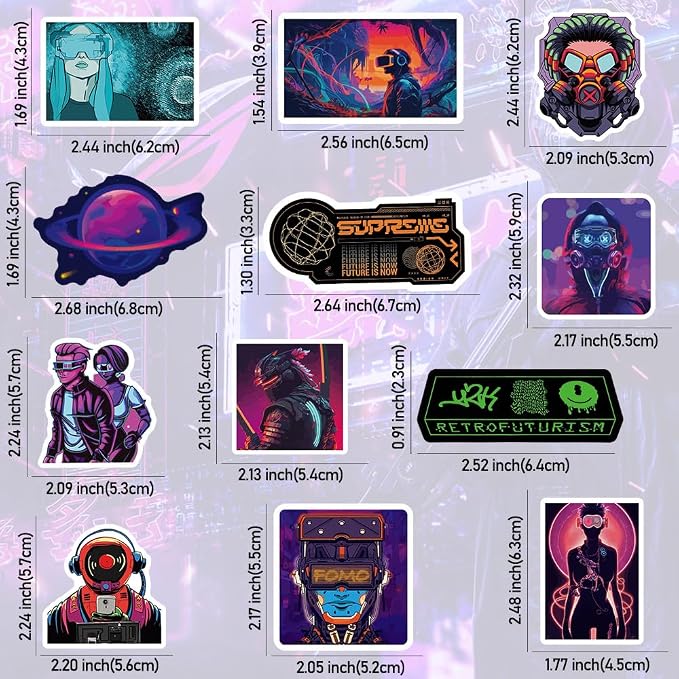 QTL Cyberpunk Stickers for Teens Adults, Vaporwave Party Supplies, Waterproof Vinyl Stickers for Laptop and Water Bottles, 75PCS