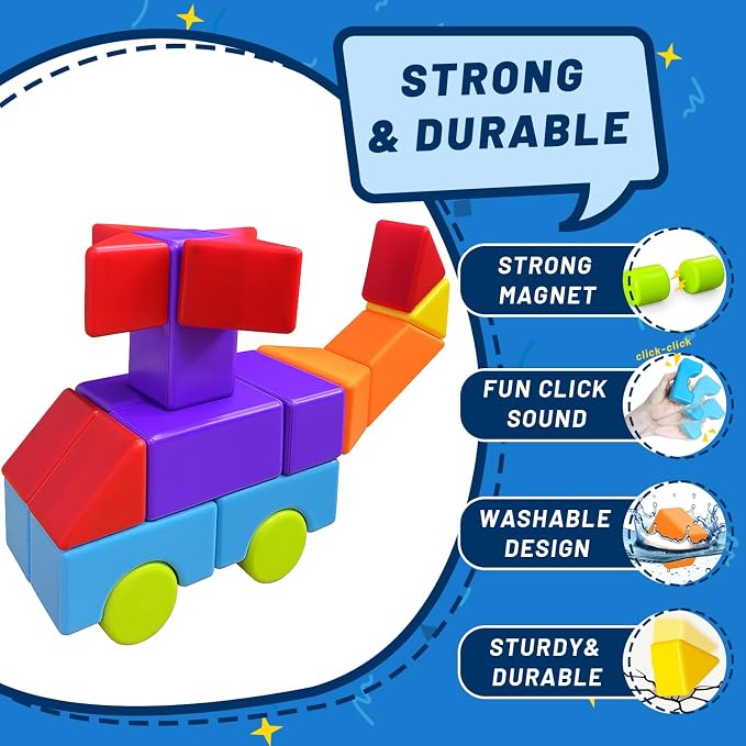 Pairez Toys Magnetic Building Blocks, Large Magnetic Blocks in Multiple Shapes, Creative Building Toys for Preschool Learning, Montessori & Sensory Magnet Toys for Kids Ages 4-8 (36 PCS)